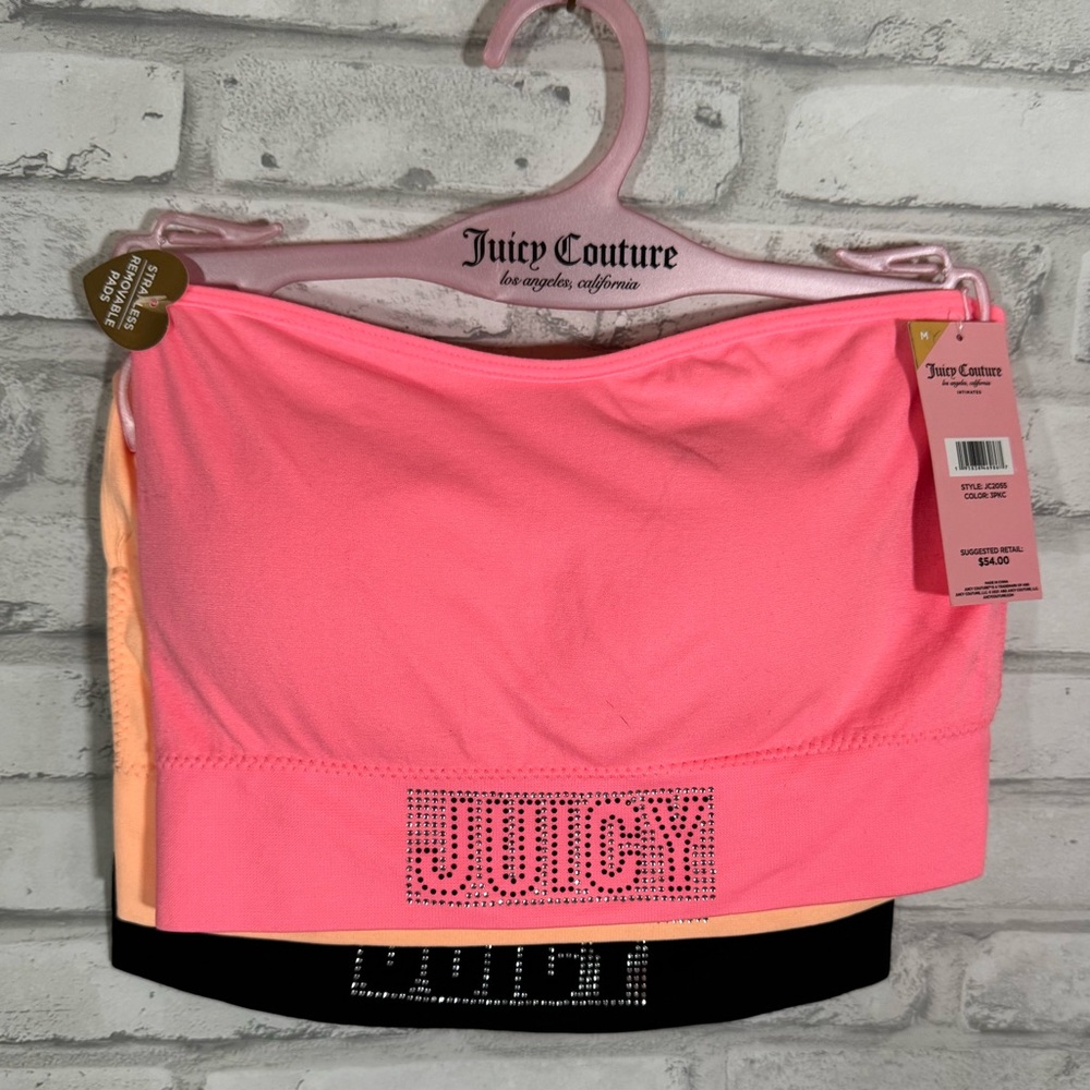 Juicy Couture Rhinestone Tube Top Pink Orange Black Set of 3